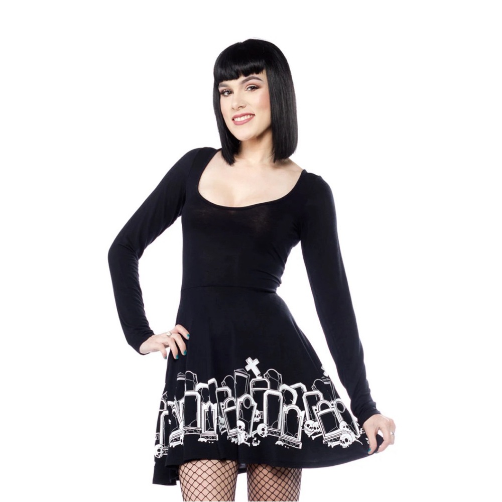 Sourpuss Grave Digger A-line long sleeve dress